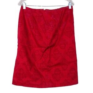 VTG Apostrophe Size 10 Pencil Skirt Jacquard Red Stretch Floral Midi Lined Slit